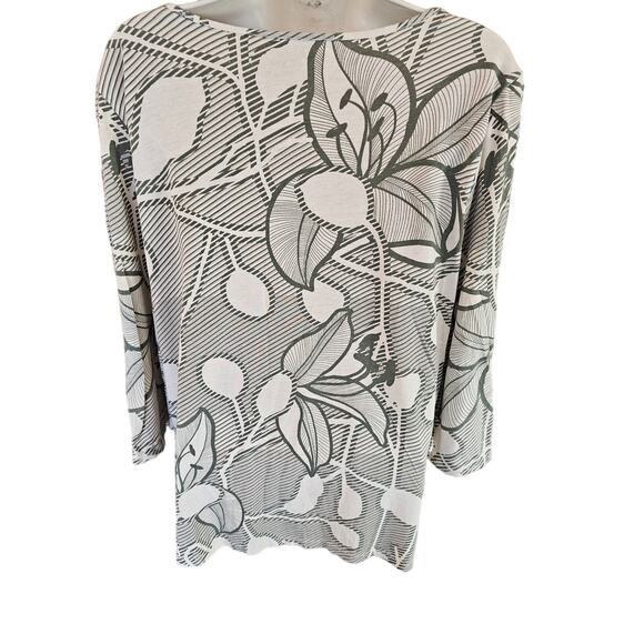 Chicos size 2 (L) modal blend floral scoop neck tie collar EUC green career * - Picture 2 of 7